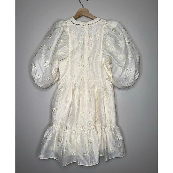 Hunter Bell Gaille Puff Sleeve Mini Dress in Ivory Floral Jacquard Size Small - Picture 9 of 10